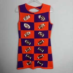 QUEEN OF SPARKLES | NEW! Purple & Orange Checkered Dress Sequin Footballs